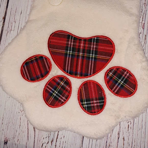 Embroidered plaid Dog Paw Stocking - Picture 3 of 5